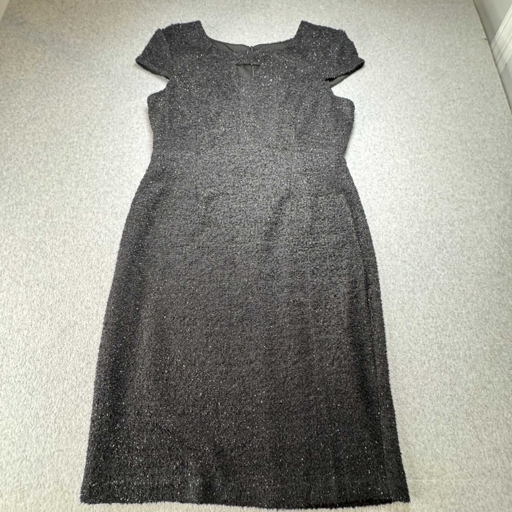 Connected Apparel  Boucle Sheath‎ Dress Womens 10 Black Metallic Cap Sleeve NEW